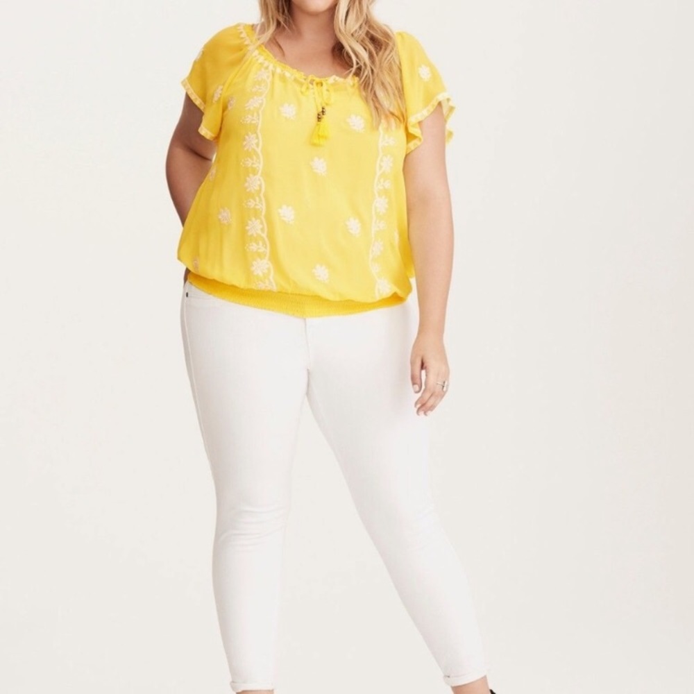 Torrid yellow embroidered smocked top